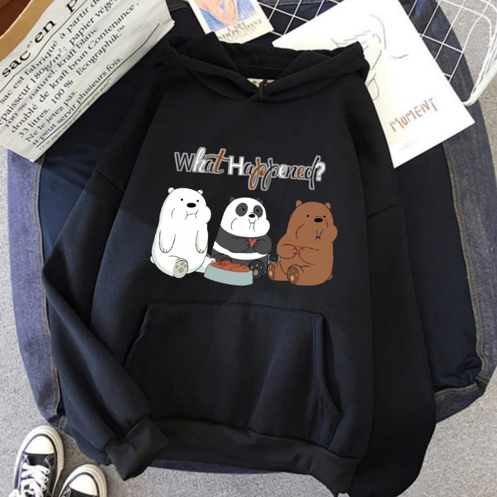 Hoodie Wanita Gambar Bears Oversize Korean Style Sweater Murah Tebal Xxl Kekinian Lilac Panda Boba