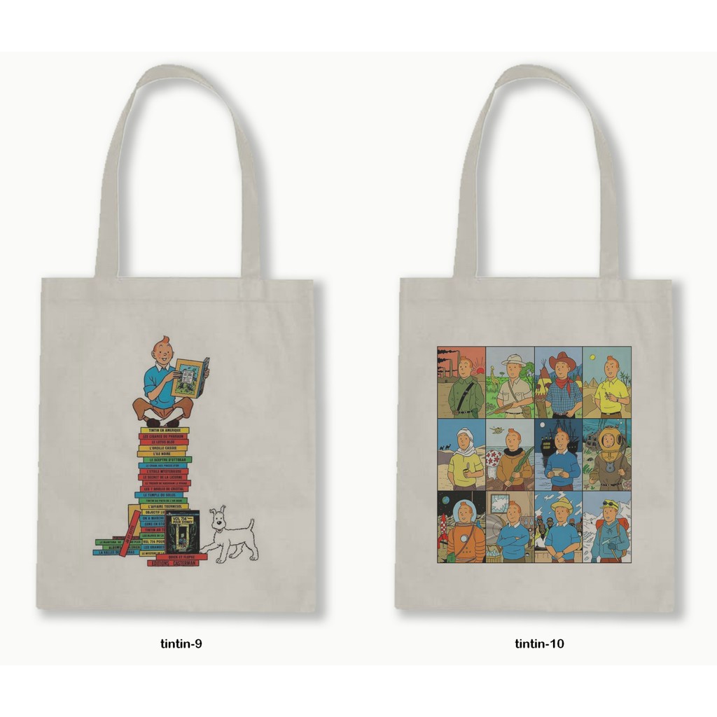 Tas Tote Bag Resleting Kanvas/Blacu  - Tintin Series.01
