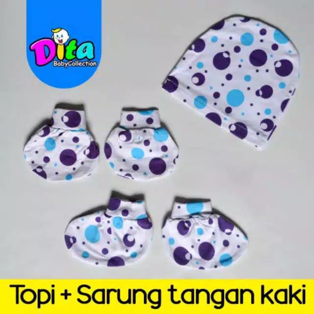 Topi + Sarung Tangan Kaki Perlengkapan Bayi Sarung Tangan Kaki Murah Sarung Tangan Kaki Dita