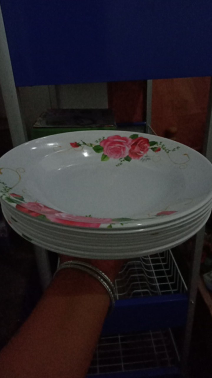 Piring Makan Bulat Melamin 9 [p-509] | Ayam/bunga | Singasingi