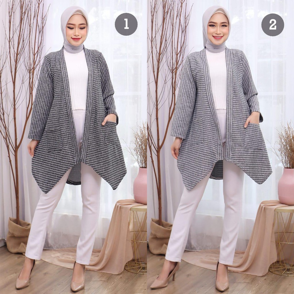 Myco Cardigan wanita corak Salur | Lengan Panjang | Cardigan Terbaru