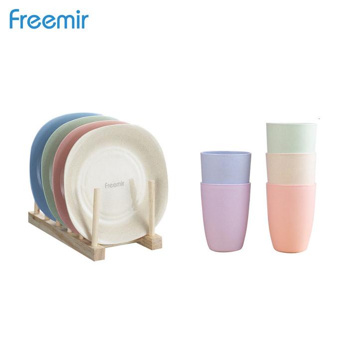 Freemir piring makan oval set + gelas cangkir wheatstraw