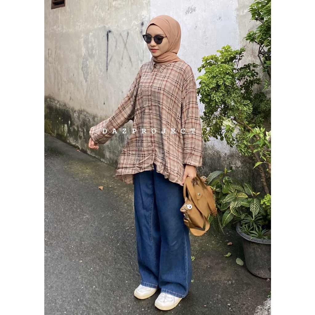 Oversized shirt Kemeja oversized motif Kotak LD 120 katun rayon by DAZPROJECT