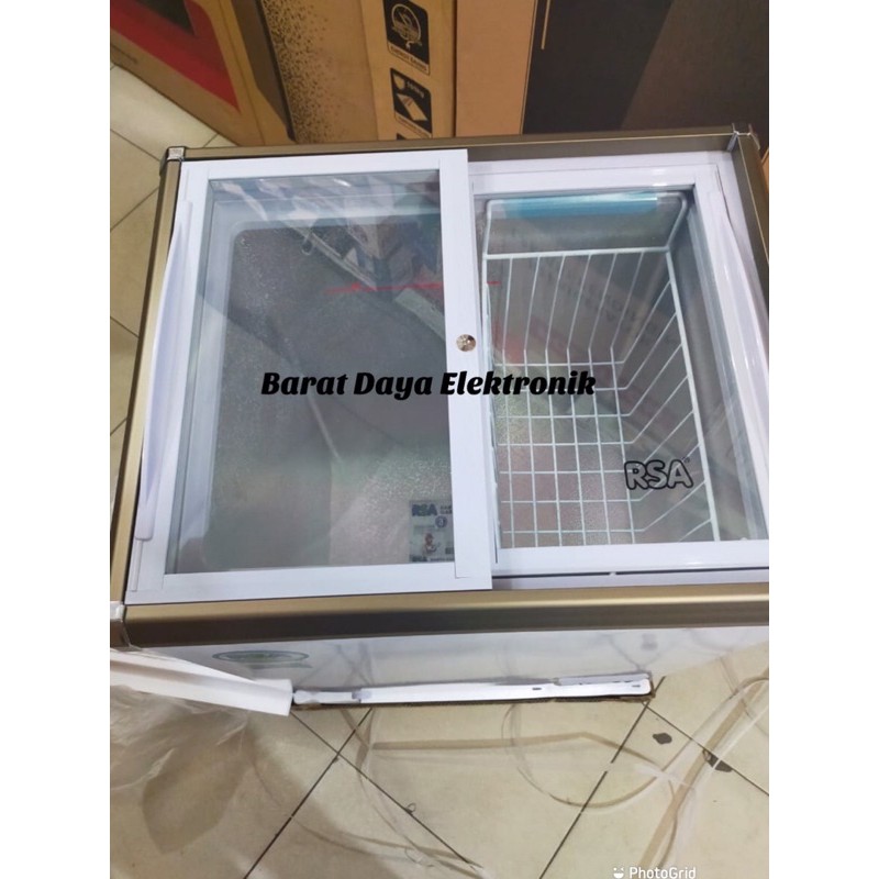 FREEZER KACA RSA XS 110 CHEST FREEZER BOX SLIDING 100 LITER LEMARI PENDINGIN