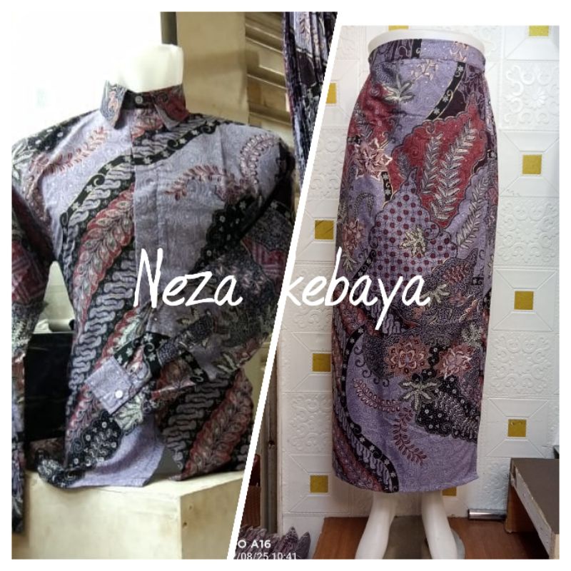 Couple rok span batik dengan kemeja panjang//couple batik terbaru//batik couple pesta//batik tunangan//batik hijau sagee