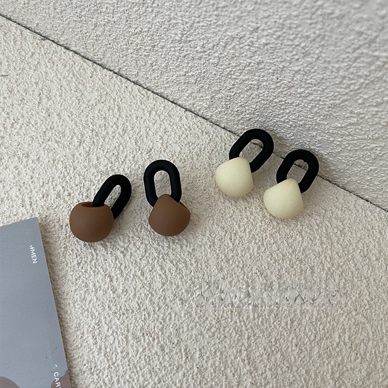 Anting Manik-Manik Geometris Irregular Warna Khaki Gaya Korea Untuk Wanita