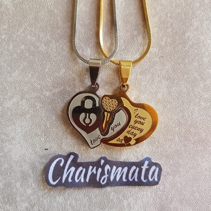 KALUNG TITANIUM COUPLE HATI KUNCI GEMBOK
