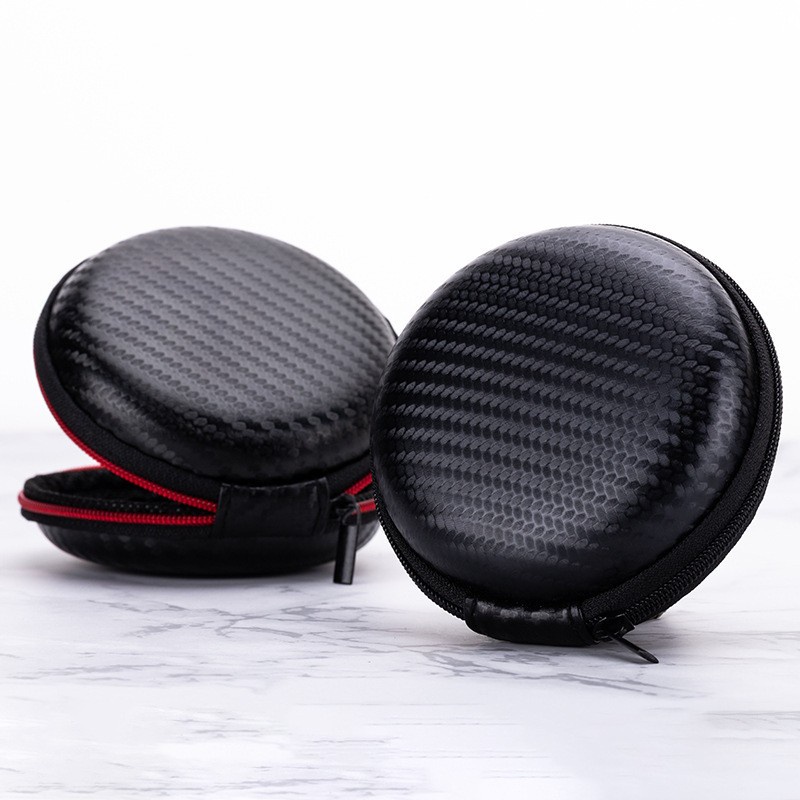 Earphone Case Carbon Bulat Acc Tempat Bluetooth Headset Kabel Data