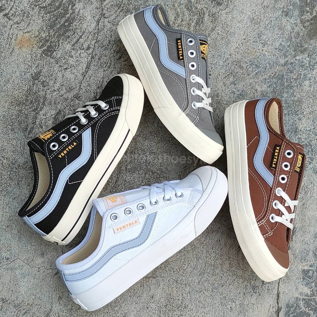 Sepatu Ventela New Public Low Black Natural, White, Grey, Brown - Sneakers Canvas Pria/Wanita Ori