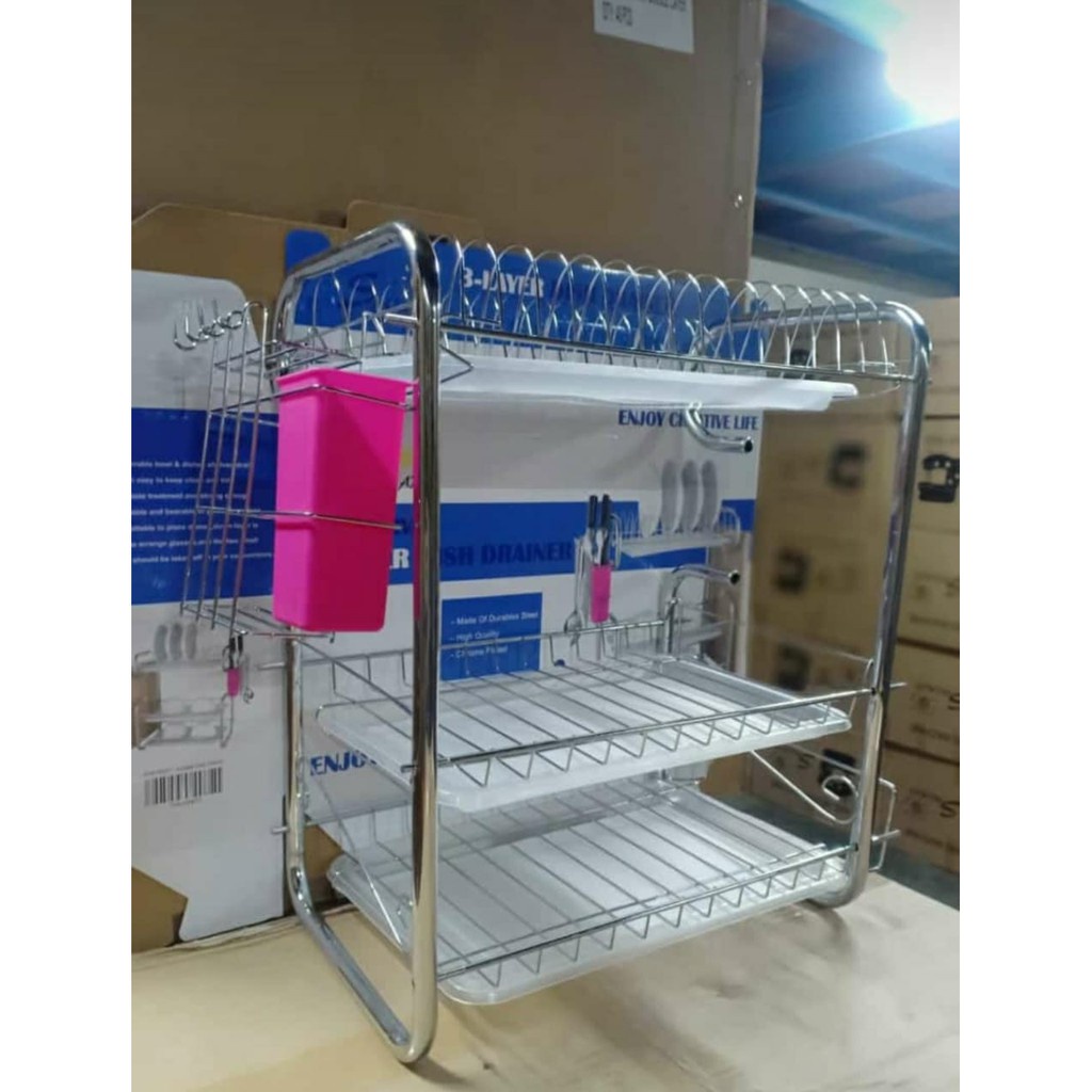 RAK PIRING SEBAGUNA / RAK PIRING / RAK PIRING 3 LAYER /RAK PIRING 3 SUSUN/rak piring bahan stainless