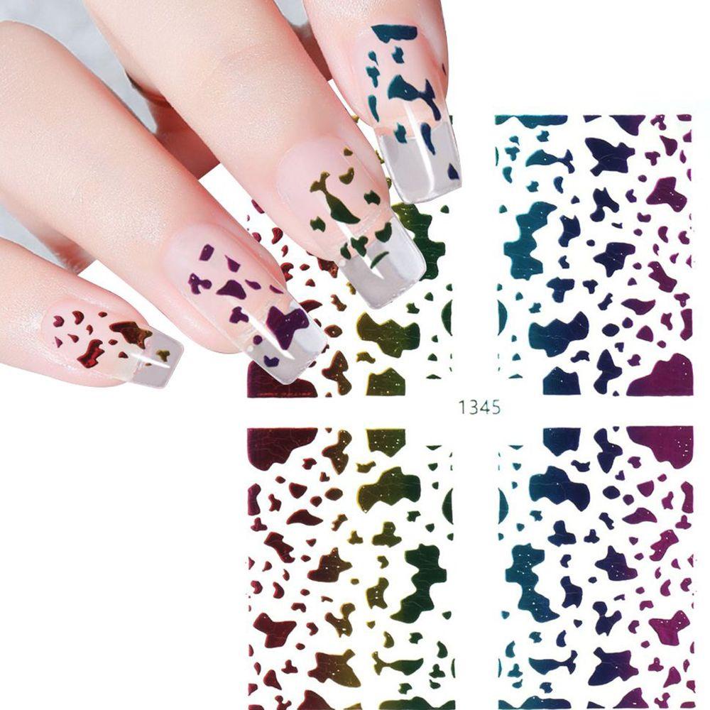 AUGUSTINA Agustina Stiker Kuku Warna Logam Tahan Lama Fashion Buatan Tangan Pelangi Manicure Multi-Pola 3D Nail Art Dekorasi