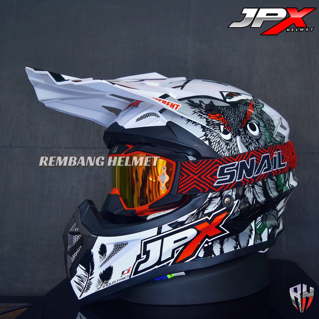 HELM JPX CROSS_FOX1 X13 - PEARL WHITE GLOSS PAKET GANTENG GOOGLE SNAIL HELM JPX KLX ORIGINAL HELMET MOTO TRAIL SUPERMOTO HELM FULL FACE MOTO CROSS TERBAIK TERMURAH-MX36 MATT RED/RED