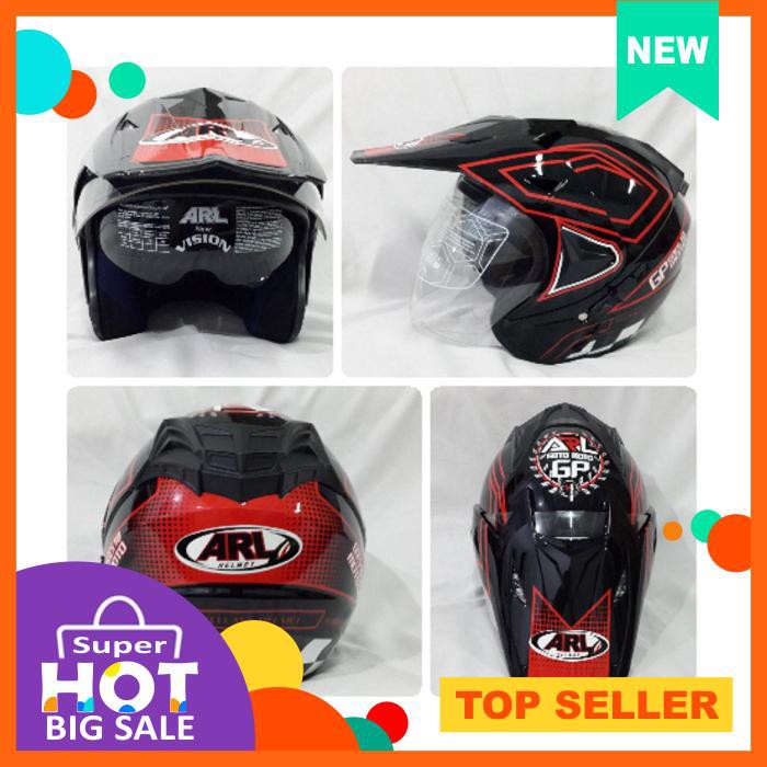 Helm Arl Semi Cross Half Face Double Visor Goto Motogp Hitam