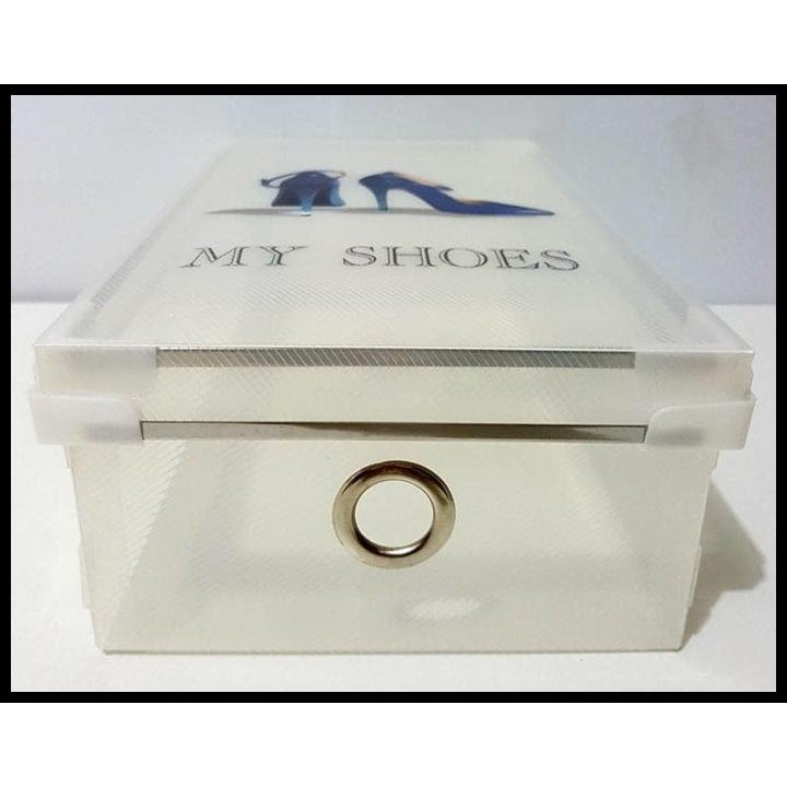 PROMO KOTAK SEPATU WANITA BUKAAN ATAS DG PRINTING, RING & SUDUT PLASTIK - PUTIH 