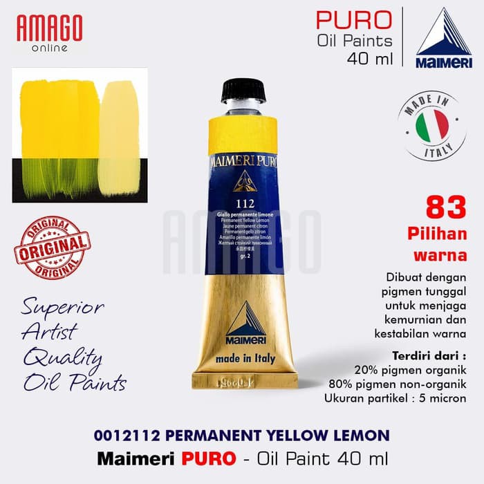 MAIMERI PURO - OIL PAINT - PERMANENT YELLOW LEMON - 40ML - M0012112