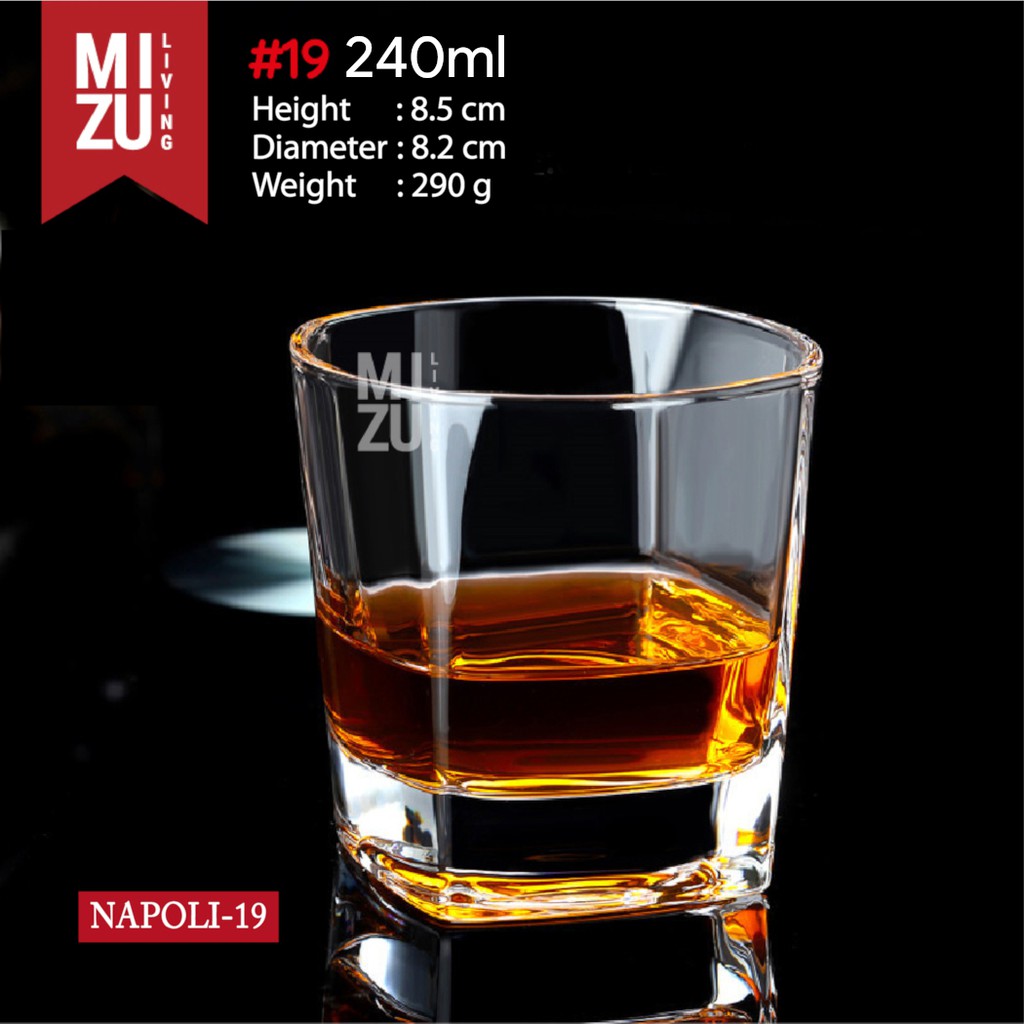 MIZU NAPOLI Whiskey Glass Gelas Kaca Whisky On The Rocks Gelas Air Minum