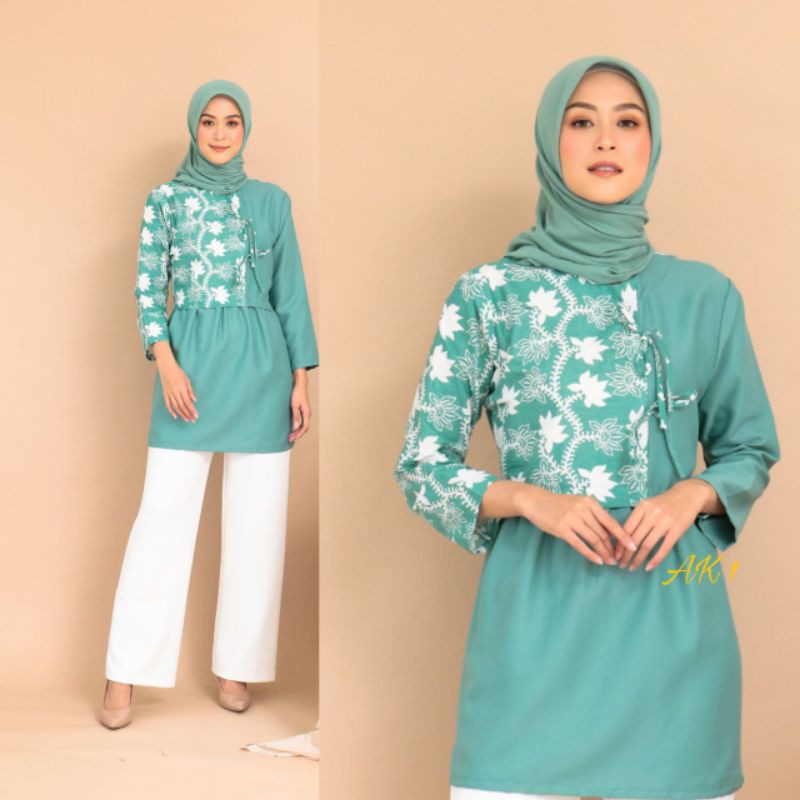 tey-17 Batik wanita ASJ SA HRB026 Kenongo Kemeja Tosca Pendek-D