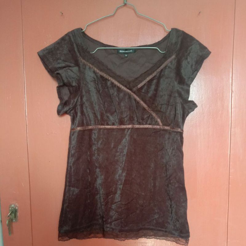 BUONA GIORNATA Atasan Beludru mix Renda Brukat Model Kimono