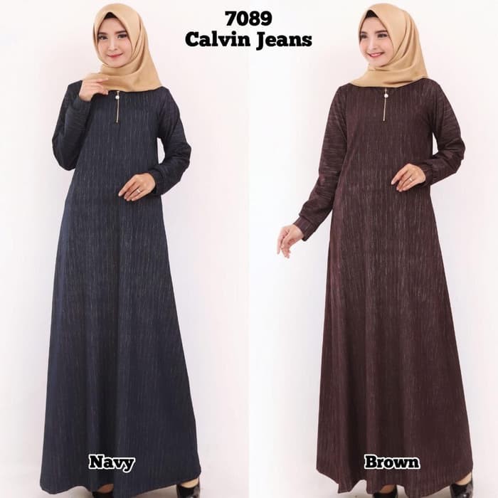 Baju Gamis Wanita Gamis Calvin Jeans Polos Gamis Jumbo 7089 - Navy XXL-XXXL