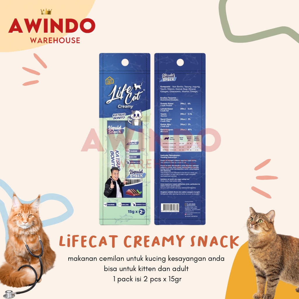 LIFE CAT CREAMY - Makanan Cemilan Snack Kucing Kitten Adult Lifecat Creamy 30gr