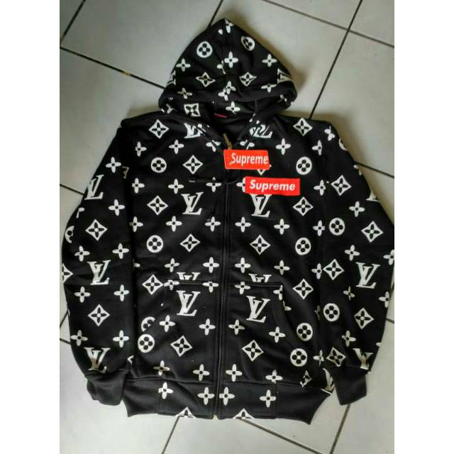 jaket supreme lv zipper hitam
