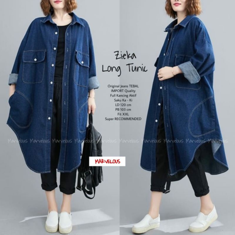 ZIEKA LONG TUNIK JEANS JUMBO LD 120 BY MARVELOUS