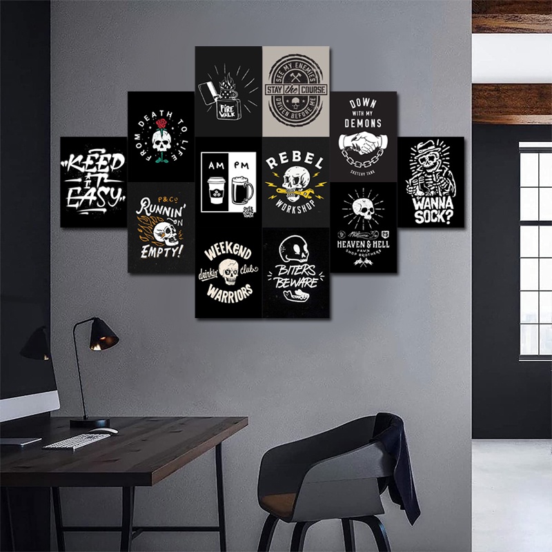 Poster Dinding Aesthetic Ukuran A6 A5 A4 Model Black Vintage Aesthetic Murah 16 pcs | SC70 | Poster 