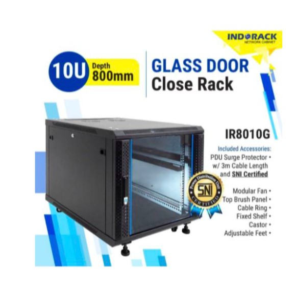 IR8010G - 10U Close Rack Depth 800mm Glass Door 19&quot; - INDORACK