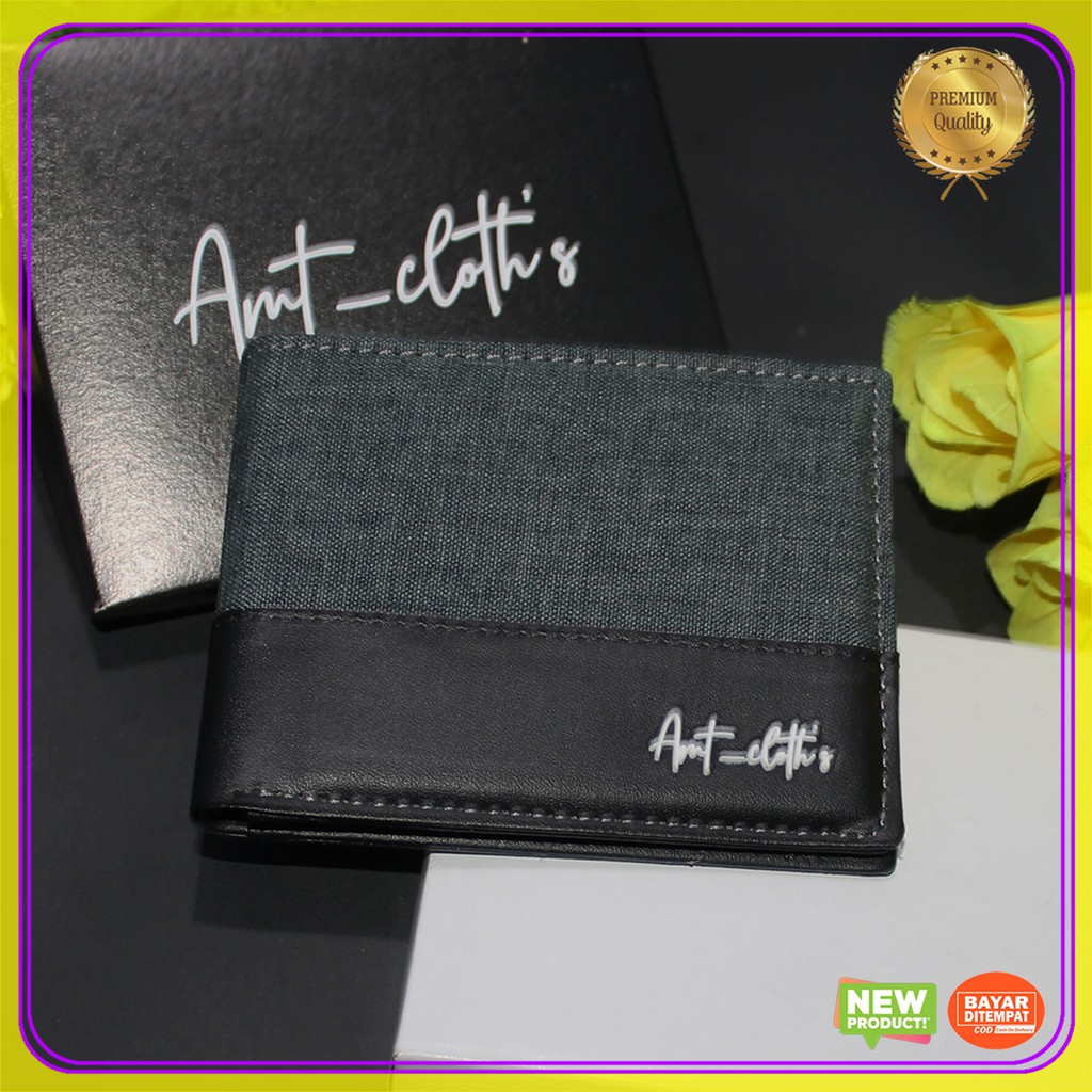 dompet kulit sintetis + box dompet pria AMT Cloth's dompet lipat dompet polos dompet kartu