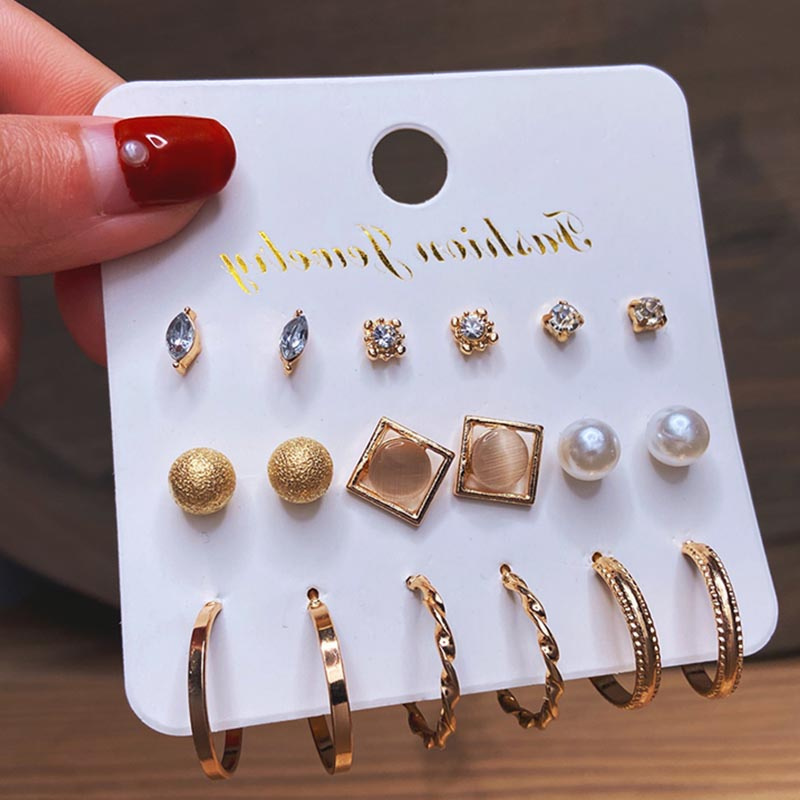 9pairs/set Pearl Butterfly Earrrings Set Gold Stud Earring Women Jewelry Accessories