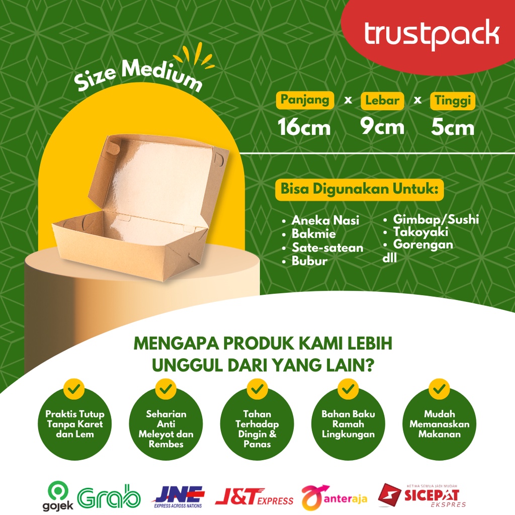 Paper lunch box kraft Medium dan large /paper box take away/ dus kotak nasi / tebal 325