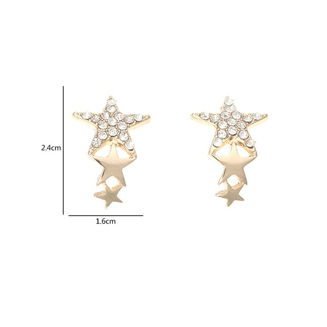 LRC Anting Tusuk Fashion Golden Five-pointed Star Diamond Alloy K51476