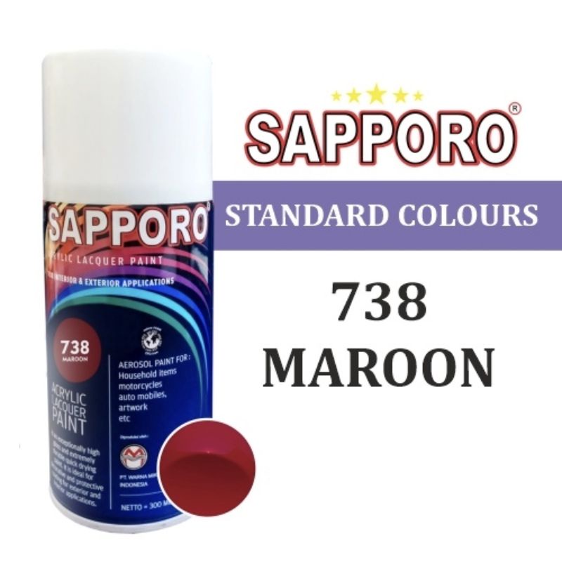 SAPPORO 738 MAROON CAT SEMPROT SPRAY PAINT WARNA MERAH MARUN MARON  saporo bukan merk PYLOX DITON SA
