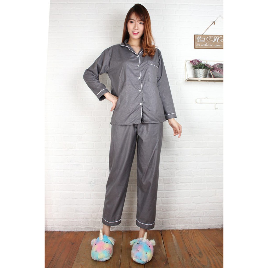 HipNop LP SATIN EMBOS BAJU TIDUR WANITA LENGAN CELANA PANJANG PIYAMA CEWE CEWEK SLEEPWEAR MAROON