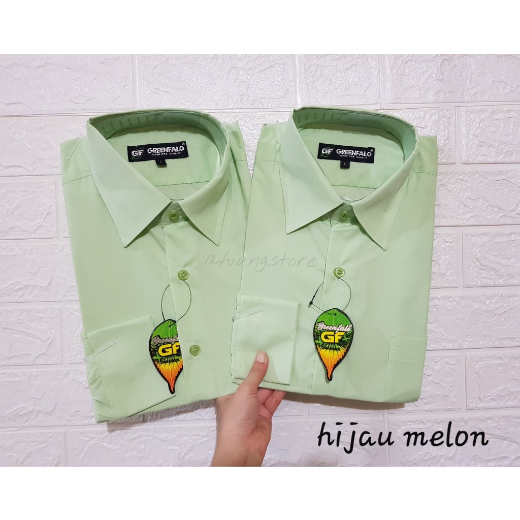 KEMEJA PRIA GREENFALO - KEMEJA POLOS LENGAN PANJANG PRIA WARNA HIJAU MELON