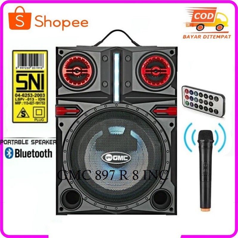 SPEAKER BLUETOOTH KARAOKE GMC 897R / GMC 897H GMC 897Q GMC 897S BONUS MIC WIRELESS-897R (8in)