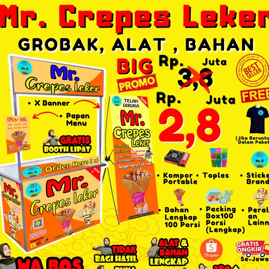

Mr.CREPES LEKER NEW|| MR.R CULLINARY (FRANCHAISE,PAKET USAHA,KEMITRAAN) GROBAK/BOOTH PORTABLE,ALAT LENGKAP, DAN BAHAN BAKU UTAMA