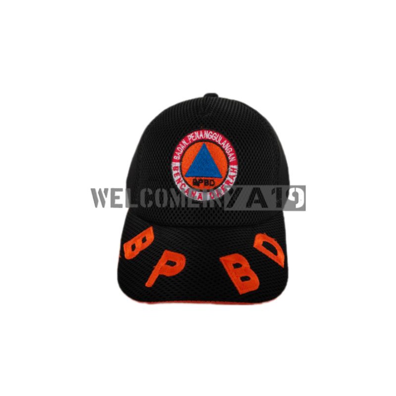 Topi Jaring BPBD / Hitam Tulisan Besar / Topi Logo Badan Penanggulangan Bencana Daerah