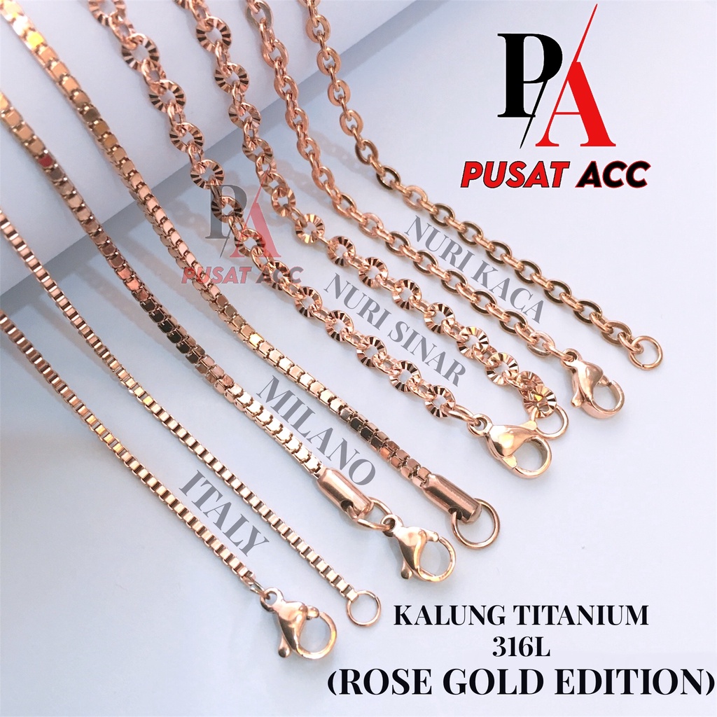 Rantai Kalung MCI Titanium 316L Premium Stainless Anti Karat Pria Wanita [KALUNG ROSEGOLD]