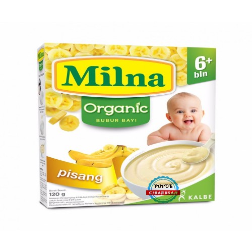 Milna Bubur Bayi Organic Usia 6+ 120GR/ Pisang/Beras Merah/Kacang Hijau/Multrigain/popokcibarusah