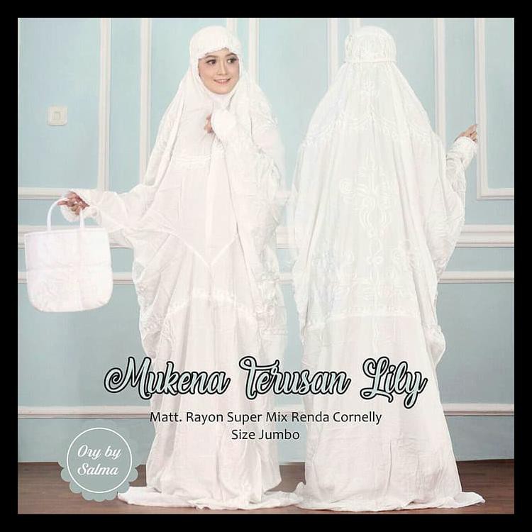 MUKENA TERUSAN KATUN RAYON PUTIH RENDA CORNELLI