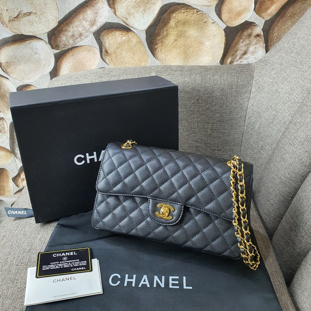 tas chanel classic flap medium caviar