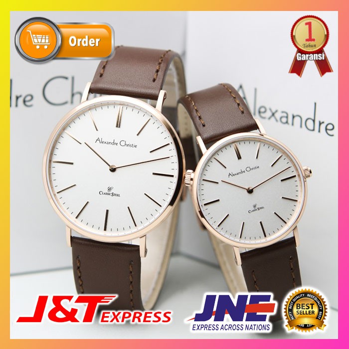 JAM TANGAN ALEXANDRE CHRISTIE ALEXANDER CHRISTIE COUPLE SEPASANG ORIGINAL ORI AC 8490 ROSEGOLD BROWN