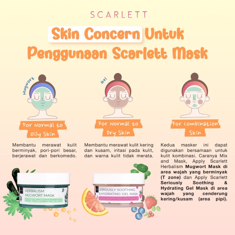 [ORI] Paket Masker 2in1 Scarlett Seriously Soothing + Hydrating Gel Mask Perawatan Kulit Berminyak &amp; Berjerawat - BPOM