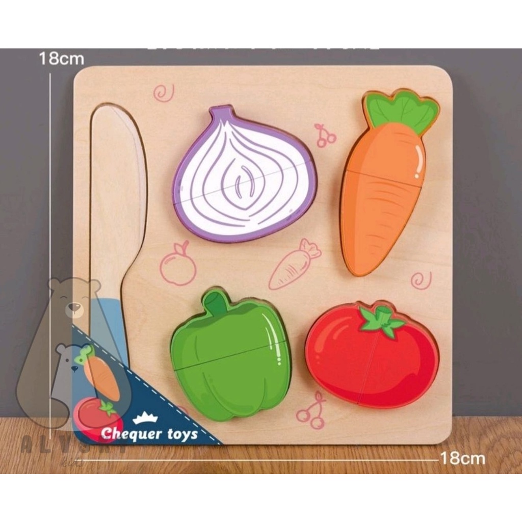 MAINAN EDUKASI BUAH POTONG KAYU / 2 IN 1 WOODEN MAGNET CUT PUZZLE TOYS