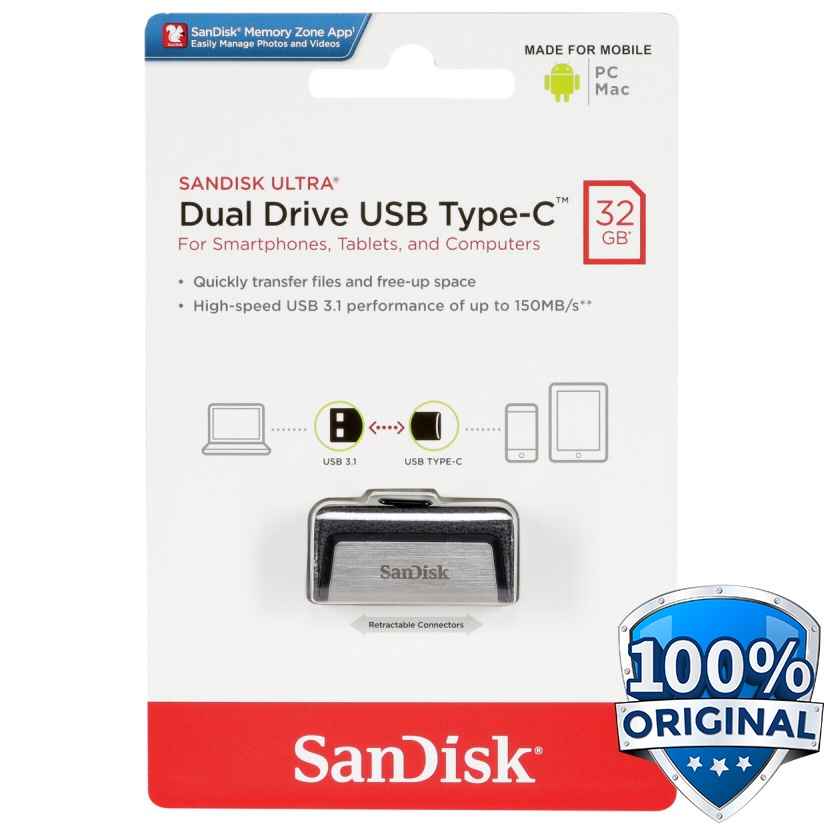 SanDisk ULT Flashdisk OTG Ultra Dual Drive USB Type-C - 32GB ORIGINAL Tipe C