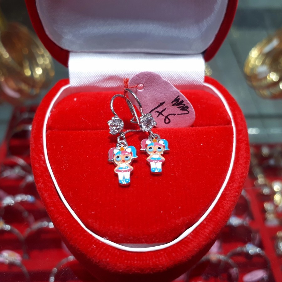 Anting / Anting desi mata putih L.O.L warna perak/silver 925