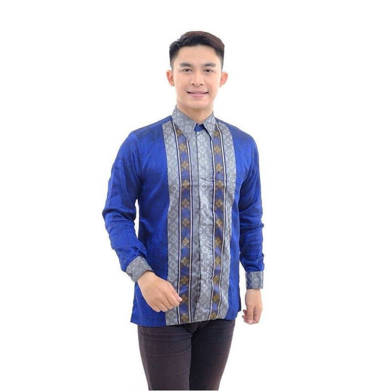 Kemeja Songket Baron Biru | Kemeja Tenun Songket Biru | Hem Songket