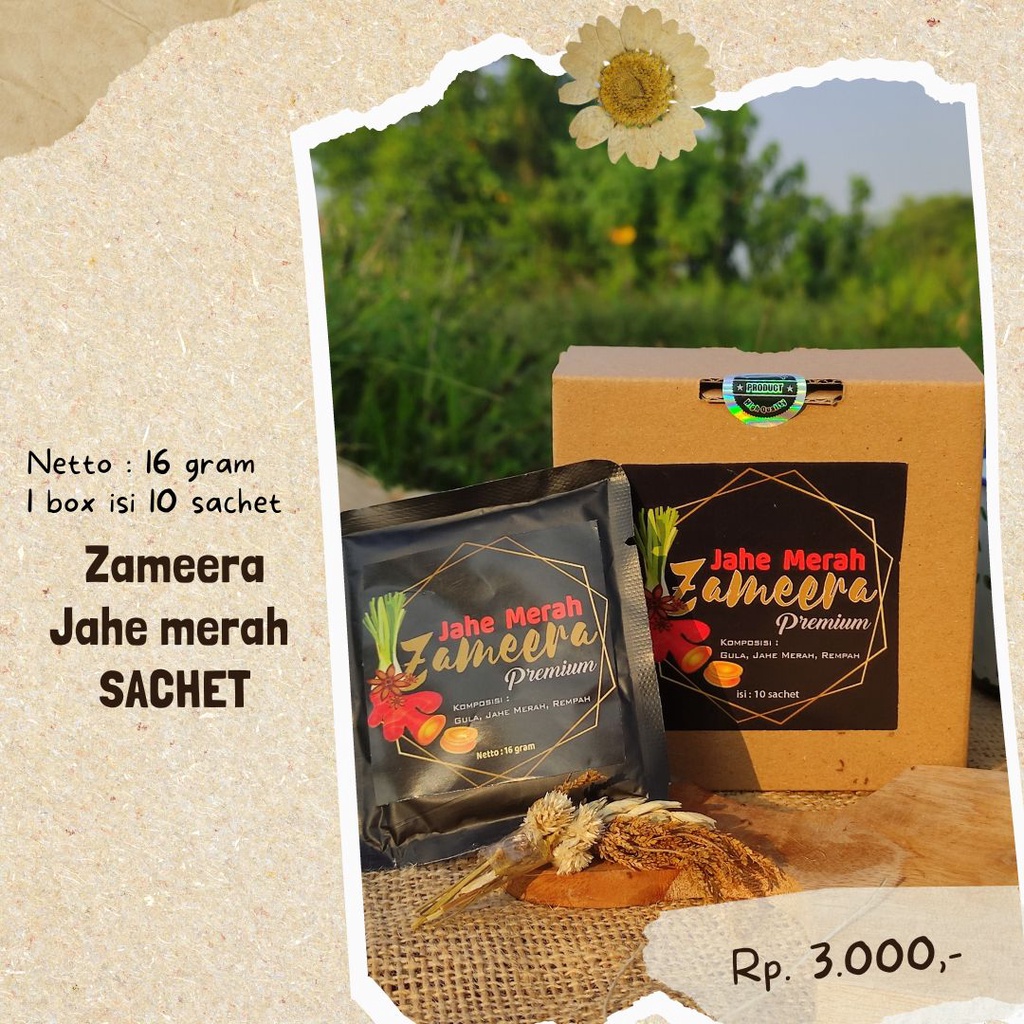 

Jahe Merah Zameera Box (isi 10 sachet) Premium Less Sugar