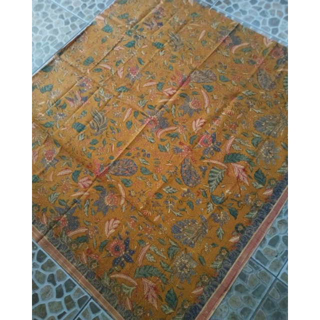 kain batik katun motif tiga negri merak orange